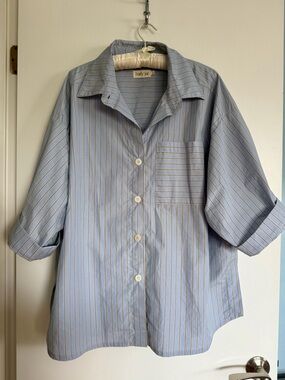 Haven Blouse 100% cotton buttondown blouse XXL/1X blue stripe